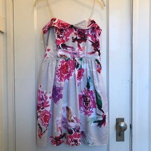 Watercolor Floral Sundress, Cream Pink and Purple, size Medium